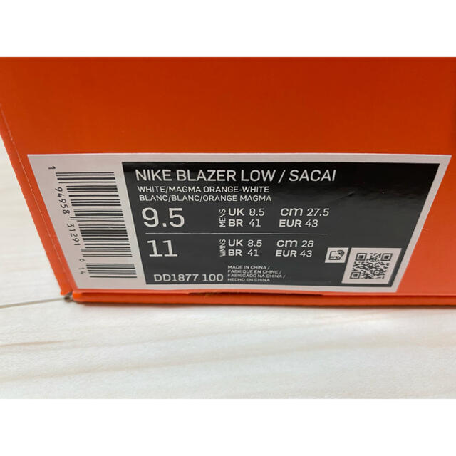 NIKE(ナイキ)のナイキ　ブレーザー　サカイ　マグマオレンジ　NIKE Blazer Sacai メンズの靴/シューズ(スニーカー)の商品写真