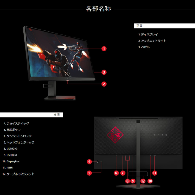 HP(ヒューレットパッカード)の【フォロー割有】OMEN X by HP 25f ゲーミング ディスプレイ スマホ/家電/カメラのPC/タブレット(ディスプレイ)の商品写真