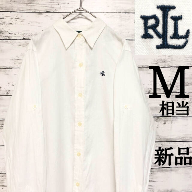 【新品】× 【リネン素材】ラルフローレン M相当 白 ホワイト 長袖シャツ 刺繍