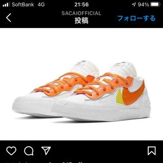 ナイキ(NIKE)のNIKE sacai ブレーザー　LOW マグマオレンジ　27cm(スニーカー)