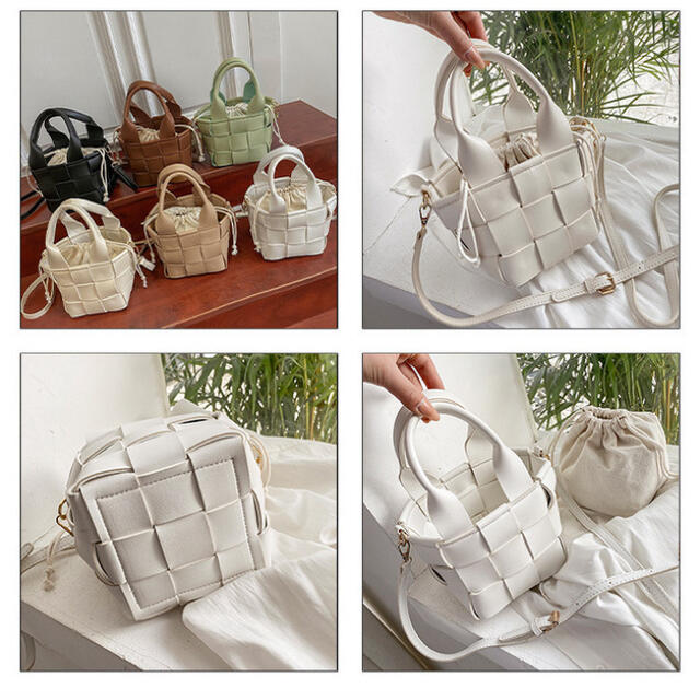 ホワイト 白 ハンドバッグ ミニバッグ ウーブンバッグ トレジャーバッグ レディースのバッグ(ショルダーバッグ)の商品写真