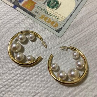 【合金18kゴールド】パール　フープピアス(ピアス)