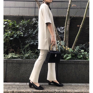 マウジー(moussy)のMOUSSY サイドスリットロングニットＴ(カットソー(半袖/袖なし))