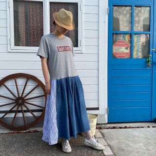 サーフデイズTシャツリメイクワンピ　ゆったりリメイクワンピ　②(ロングワンピース/マキシワンピース)