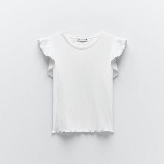 ザラ(ZARA)のZARA リブ　袖フリル　Tシャツ(Tシャツ(半袖/袖なし))