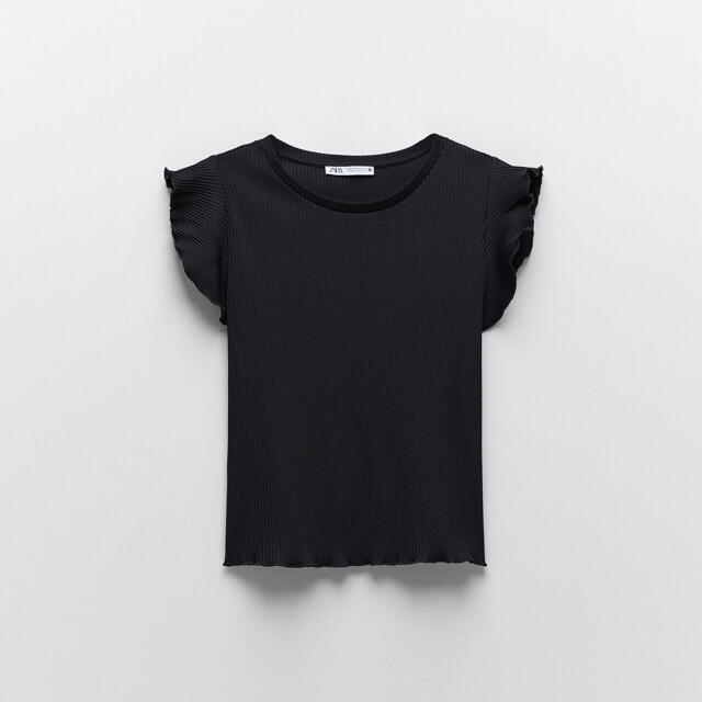 ZARA(ザラ)のZARA リブ　袖フリル　Tシャツ レディースのトップス(Tシャツ(半袖/袖なし))の商品写真