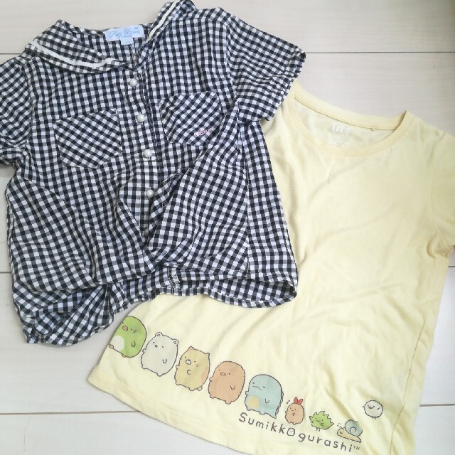 UNIQLO(ユニクロ)のすみっコぐらし　ギンガムチェック　半袖　120cm　2枚組 キッズ/ベビー/マタニティのキッズ服女の子用(90cm~)(Tシャツ/カットソー)の商品写真