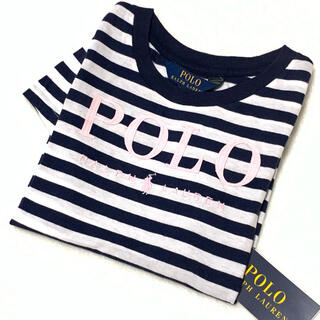 ラルフローレン(Ralph Lauren)の3T/100 新品 POLO ポニー ストライプ Tシャツ / ネイビー(Tシャツ/カットソー)