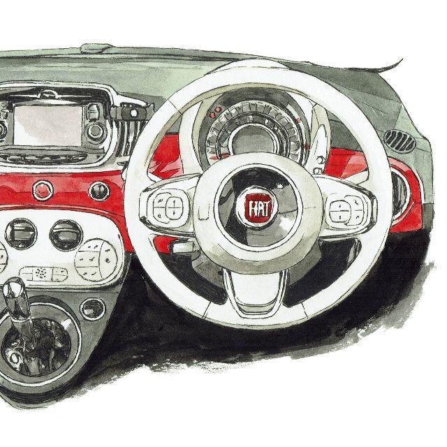 GC-1389 FIAT 500C限定版画直筆サイン額装●作家平右ヱ門 4