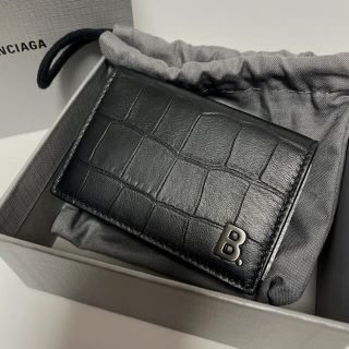 BALENCIAGA バレンシアガ　クロコ 型押し 2つ折り 財布 ブラック