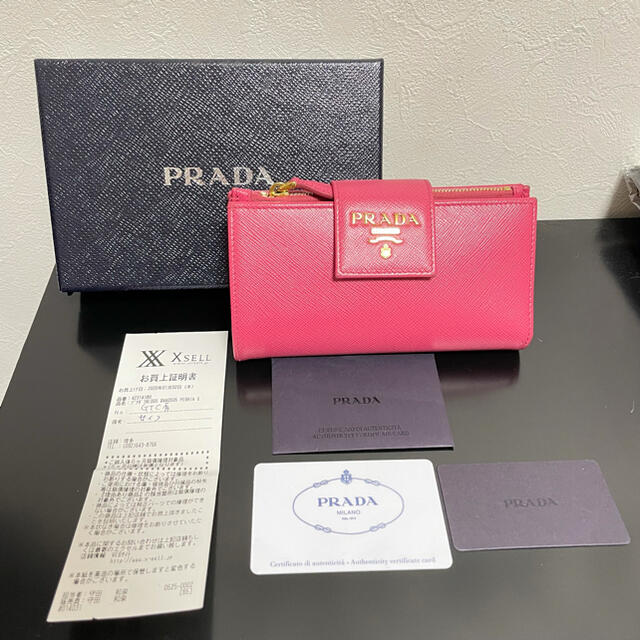 財布PRADA プラダ 長財布 牛革 サファーノレザー財布 ピンク 3つ折り