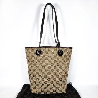 グッチ(Gucci)の極美品 グッチ GG キャンバス レザー ミニ トートバッグ ベージュ ブラウン(トートバッグ)