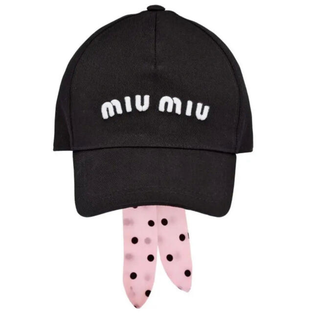 新品未使用!送料込み☆MiuMiu☆ロゴ入り ドット リボン付き キャップ-