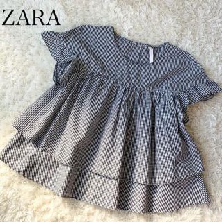 ザラ(ZARA)の美品！ ZARA ギンガムチェック 半袖シャツ ブラウス フリル(シャツ/ブラウス(半袖/袖なし))