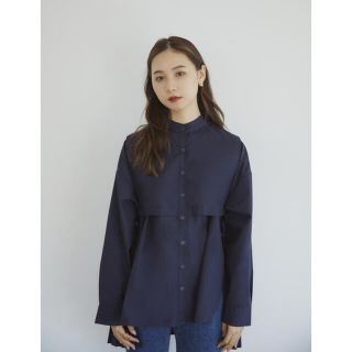 RANDEBOO Pleats cape shirts (navy)(シャツ/ブラウス(長袖/七分))