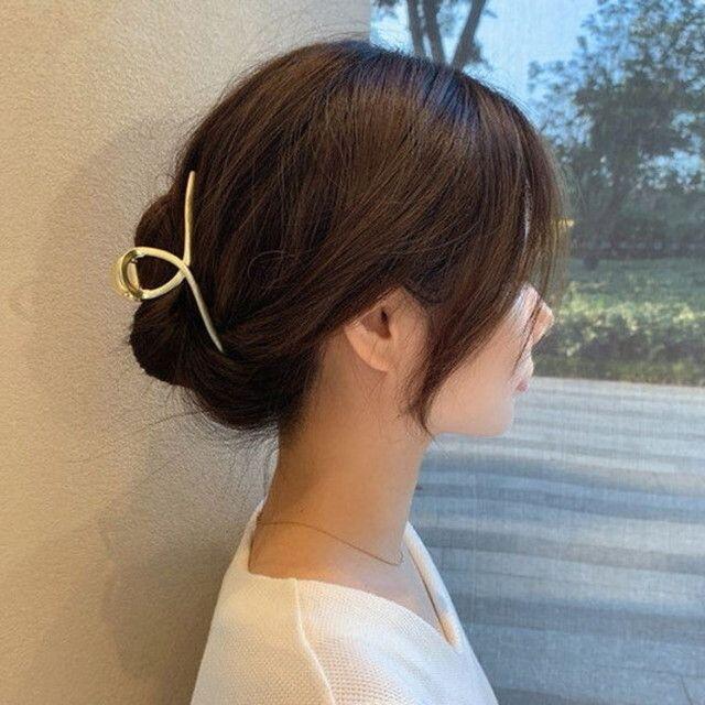 バンスクリップ メタリック ヘアクリップ バレッタ 大中2個セット ゴールド レディースのヘアアクセサリー(バレッタ/ヘアクリップ)の商品写真