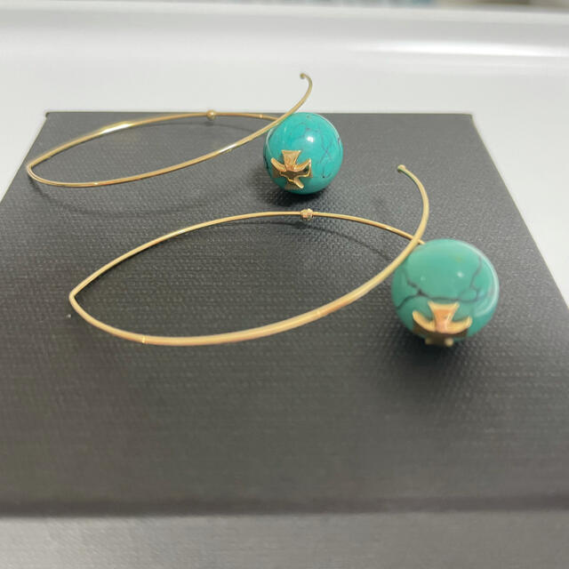 14k ターコイズグリッターフープピアス