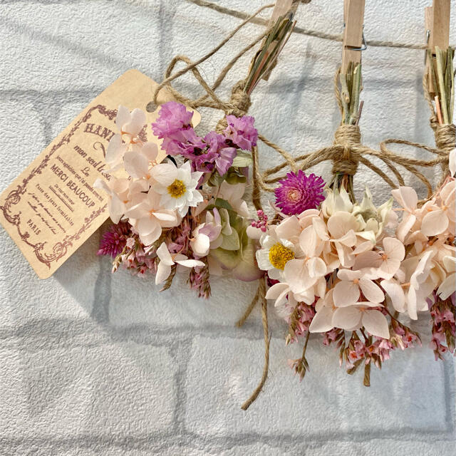 ドライフラワー スワッグ ガーランド❁334薔薇 ローズ 紫陽花 ピンク 花束 ハンドメイドのフラワー/ガーデン(ドライフラワー)の商品写真
