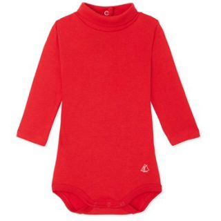 プチバトー(PETIT BATEAU)の新品☆プチバトー 18M裏起毛タートルネック長袖ボディ レッド(シャツ/カットソー)