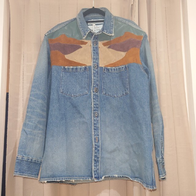 DAIRIKU/Leather Patch Work Denim Shirt