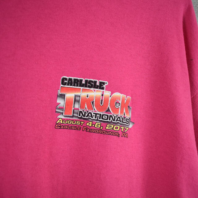 レーシングプリント　トラック　オーバーサイズ　ピンク　プリントTシャツ　古着 メンズのトップス(Tシャツ/カットソー(半袖/袖なし))の商品写真
