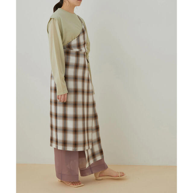 【新品】pheeny omble check apron dress Brown