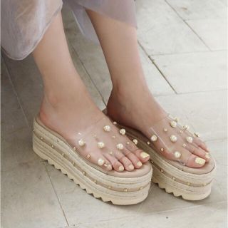 ナイスクラップ 厚底 クリアサンダル