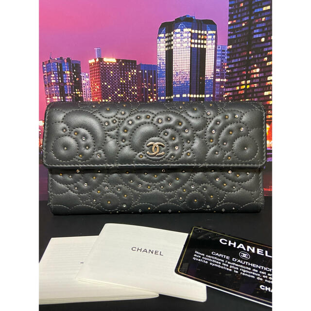 CHANEL シャネル　超レア【正規品】極美品　長財布　カメリア　スタッズ