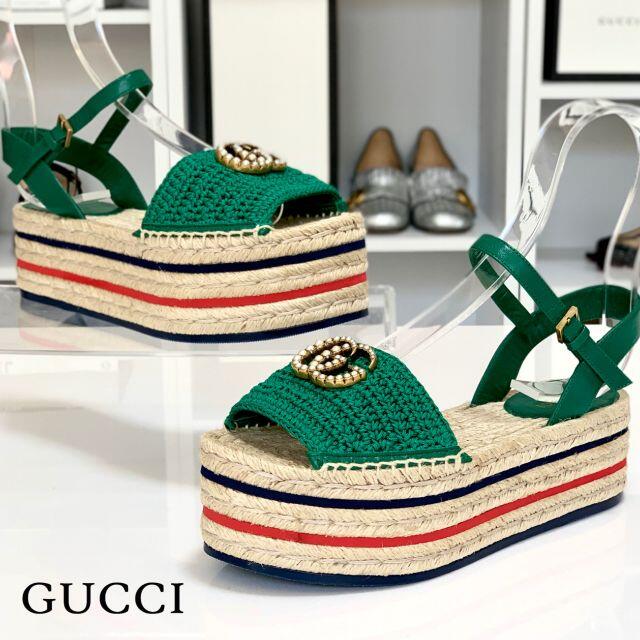 Gucci(グッチ)の2866 未使用 グッチ GGマーモント エスパドリーユ ウェッジサンダル グリ レディースの靴/シューズ(サンダル)の商品写真