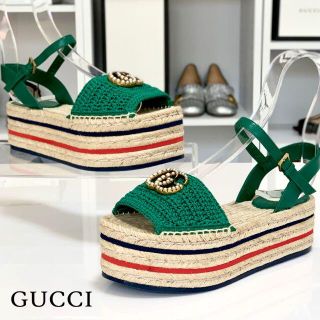 グッチ(Gucci)の2866 未使用 グッチ GGマーモント エスパドリーユ ウェッジサンダル グリ(サンダル)