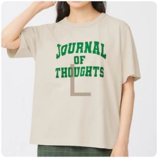 ジーユー(GU)の新品・未使用タグ付き!!【Ｌ】GU/カレッジロゴＴ〔半袖〕/ベージュ(Tシャツ(半袖/袖なし))