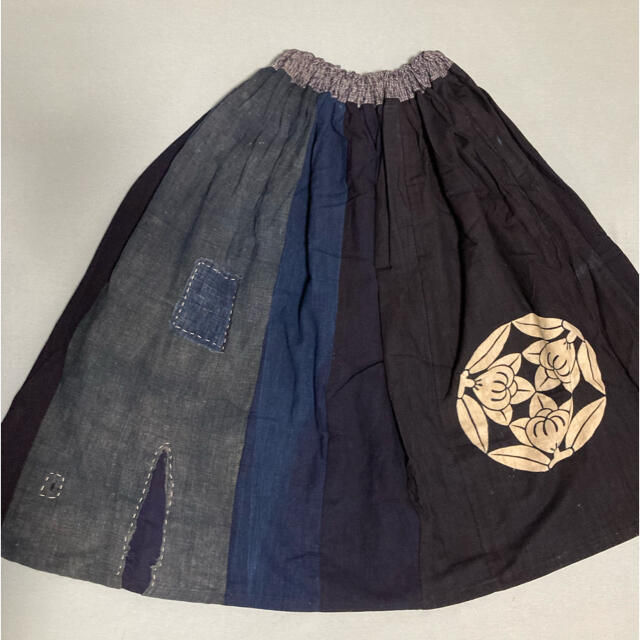 ご成約済み　藍染　古布　藍染リメイク　襤褸　ボロ　古布リメイク　家紋　スカート