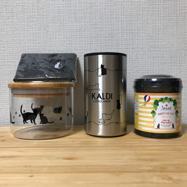 KALDI(カルディ)の【新品】カルディネコの日　ステンレスタンブラー、キャニスター、紅茶のセット インテリア/住まい/日用品のキッチン/食器(タンブラー)の商品写真