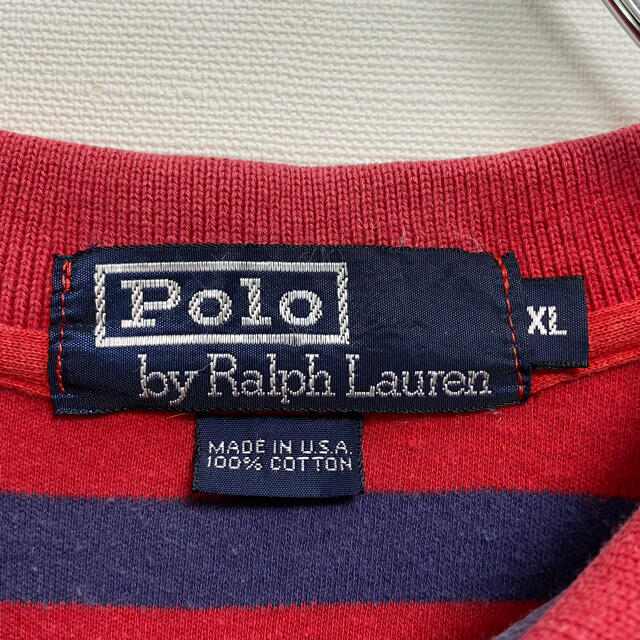 Ralph Lauren(ラルフローレン)のUSA製 古着 ポロ ラルフローレン ポロシャツ XL ボーダー柄 ホースマーク メンズのトップス(ポロシャツ)の商品写真