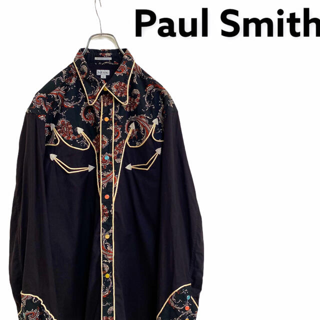 Paul Smith(ポールスミス)の【レア】ポールスミス ペイズリー柄 切替 ウエスタンシャツ メンズ L 黒 長袖 メンズのトップス(シャツ)の商品写真