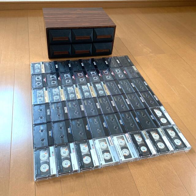 【昭和レトロ】SONY メタル・ノーマルテープ 48本 ＋ 木製90本収納キャビ