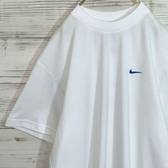 《デッドストック 》NIKE スモールロゴ 紺刺繍 Tシャツ ホワイト L