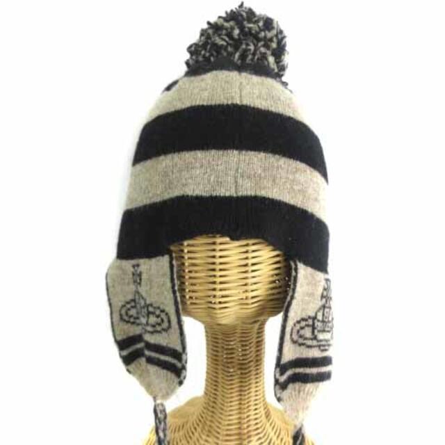 Vivienne Westwood(ヴィヴィアンウエストウッド)のヴィヴィアンウエストウッド ニット帽 オーブ 耳当て ボーダー ウール100％  レディースの帽子(ニット帽/ビーニー)の商品写真
