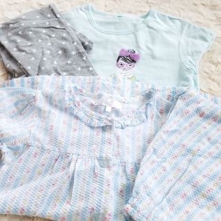 マザウェイズ(motherways)の美品　130 パジャマ　セット　夏　冬　マザウェイズ　ストライプ　まとめ　水色(パジャマ)