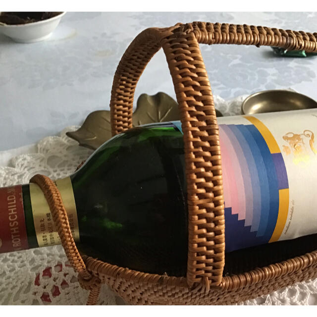 公式の ラタン パニエ ヴィンテージ バスケット ボトルキャリア ワイン 
