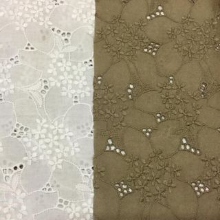 花柄刺繍　日本製コットンレース生地　ブラウン(生地/糸)