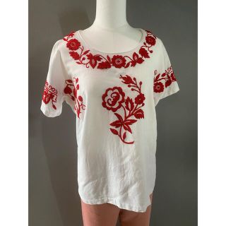 古着 ビンテージ 70s トップス メキシカン 花柄 刺繍 Tシャツ(Tシャツ(半袖/袖なし))