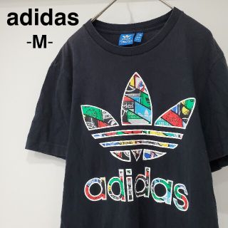 アディダス(adidas)のアディダス　オリジナルス　半袖Tシャツ　黒　ロゴマルチカラー　M　メンズ服　古着(Tシャツ/カットソー(半袖/袖なし))