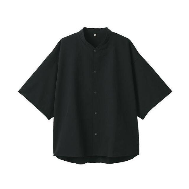 MUJI LABO　風を通すスタンドカラー半袖シャツ　Ｓ～Ｍ　黒