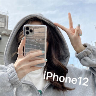 ★iPhoneケース　シルバークロコ型押し　iPhone12(iPhoneケース)