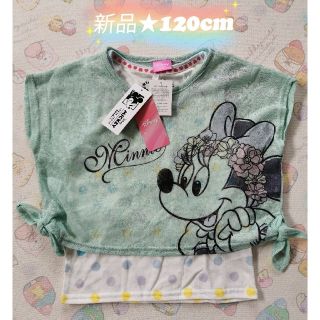 ディズニー(Disney)の【新品】ミニースラブ天竺 カットソー&タンクトップ 女の子 120(Tシャツ/カットソー)