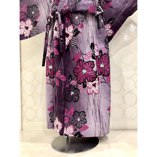 浴衣リメイク 紫 切り絵風花柄 ロングスカート
