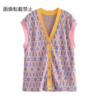 ザラ(ZARA)の🎐8月新作🍧5236◆レトロ デザイン 柄 ノースリーブ ニット セーター(ニット/セーター)