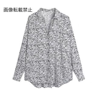 ザラ(ZARA)の🎐8月新作🍧5247◆white ホワイト ゼブラ柄 シャツ ブラウス(シャツ/ブラウス(長袖/七分))