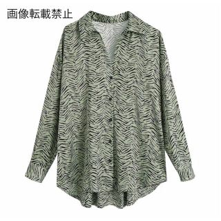 ザラ(ZARA)の🎐8月新作🍧5248◆khaki カーキ ゼブラ柄 シャツ ブラウス(シャツ/ブラウス(長袖/七分))